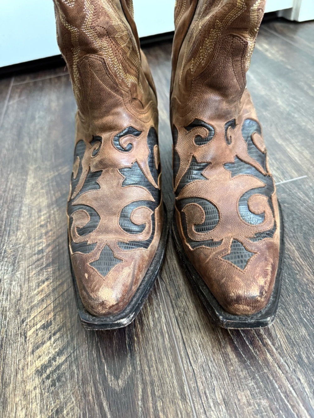 JB Dillon Goatskin Mens Brown Leather Inlaid Cowboy Western Boots 10 EE - Picture 9 of 14